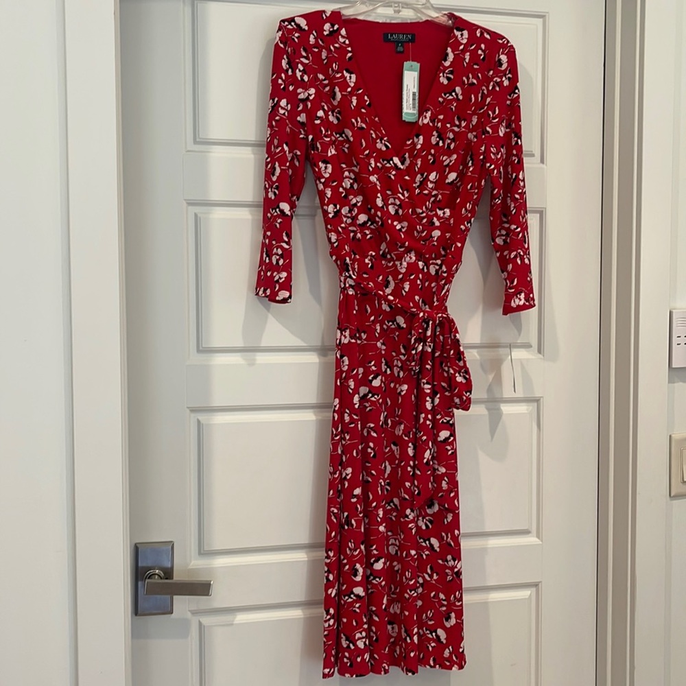 New w/ tags Ralph Lauren Carlyna Knit Wrap.  Red and Black, size 8.